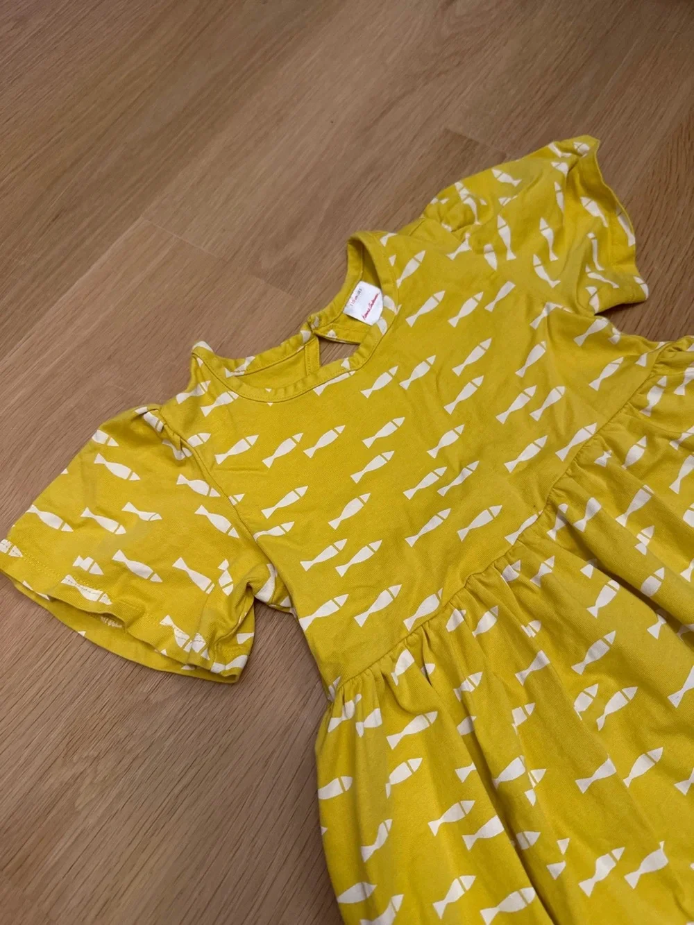 Hanna Andersson Yellow Fish-Print Short Sleeve Dress